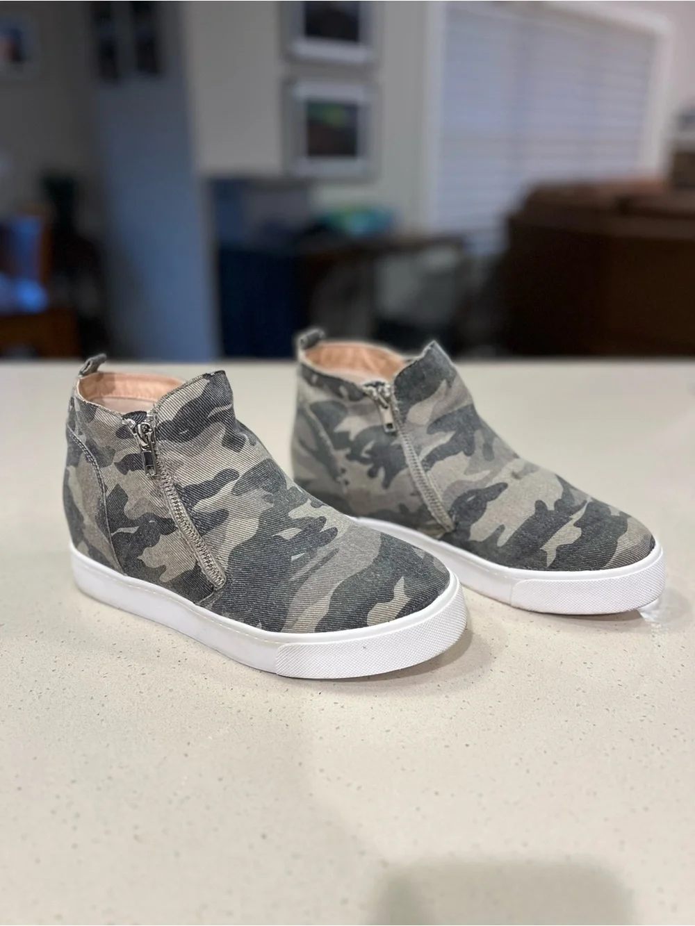 Soda Camouflage Zip-Front Wedge Sneakers - Womens Size 9